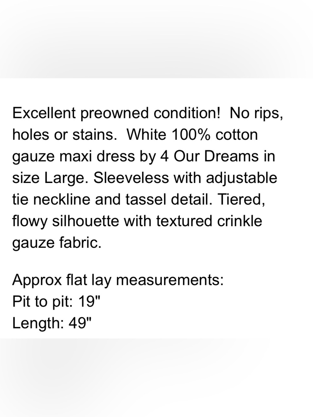 4Our Dreamers 100% Cotton Gauze Maxi Dress Women Large Tiered - Picture 7 of 8
